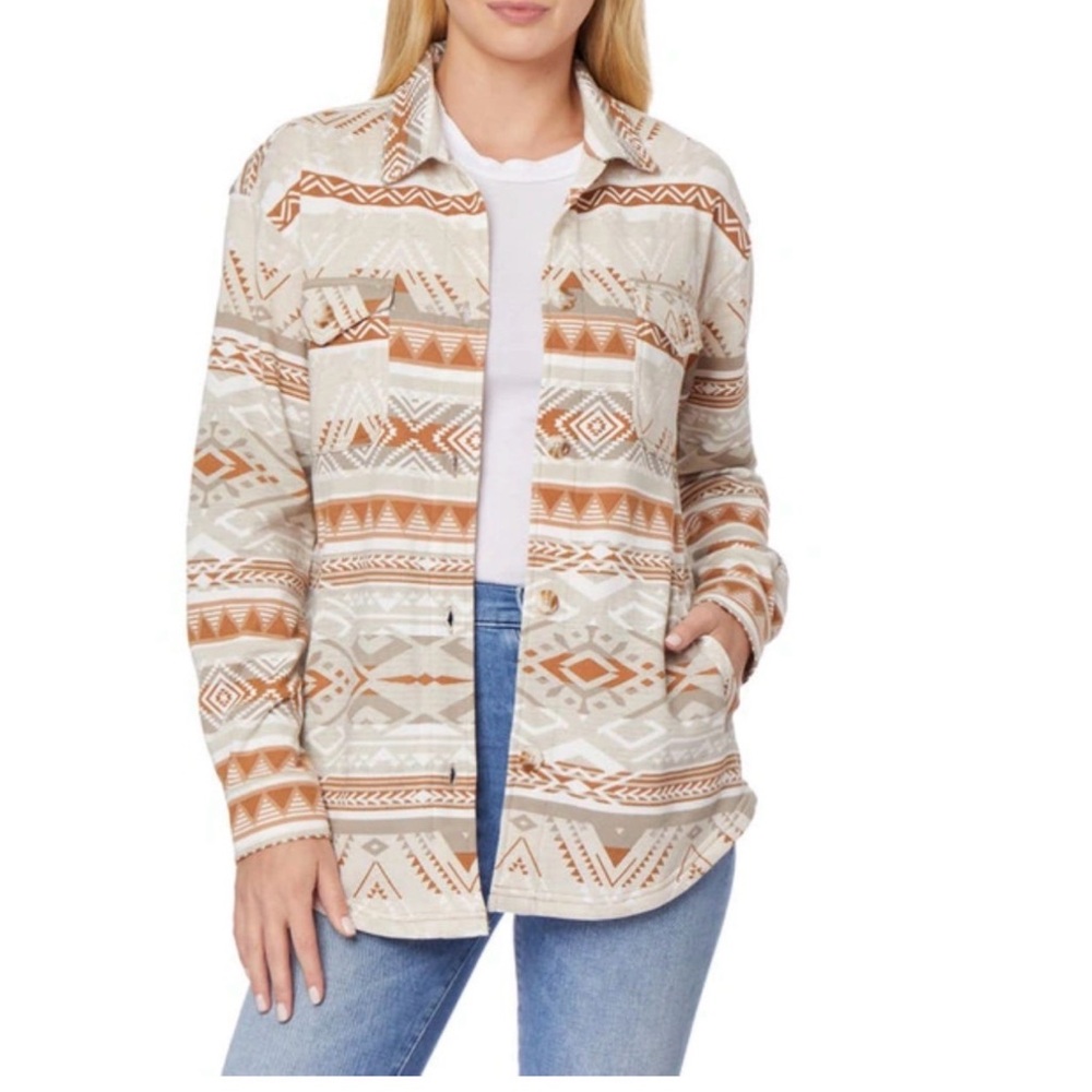 C&C California Cream and Rust Aztec Shacket MED